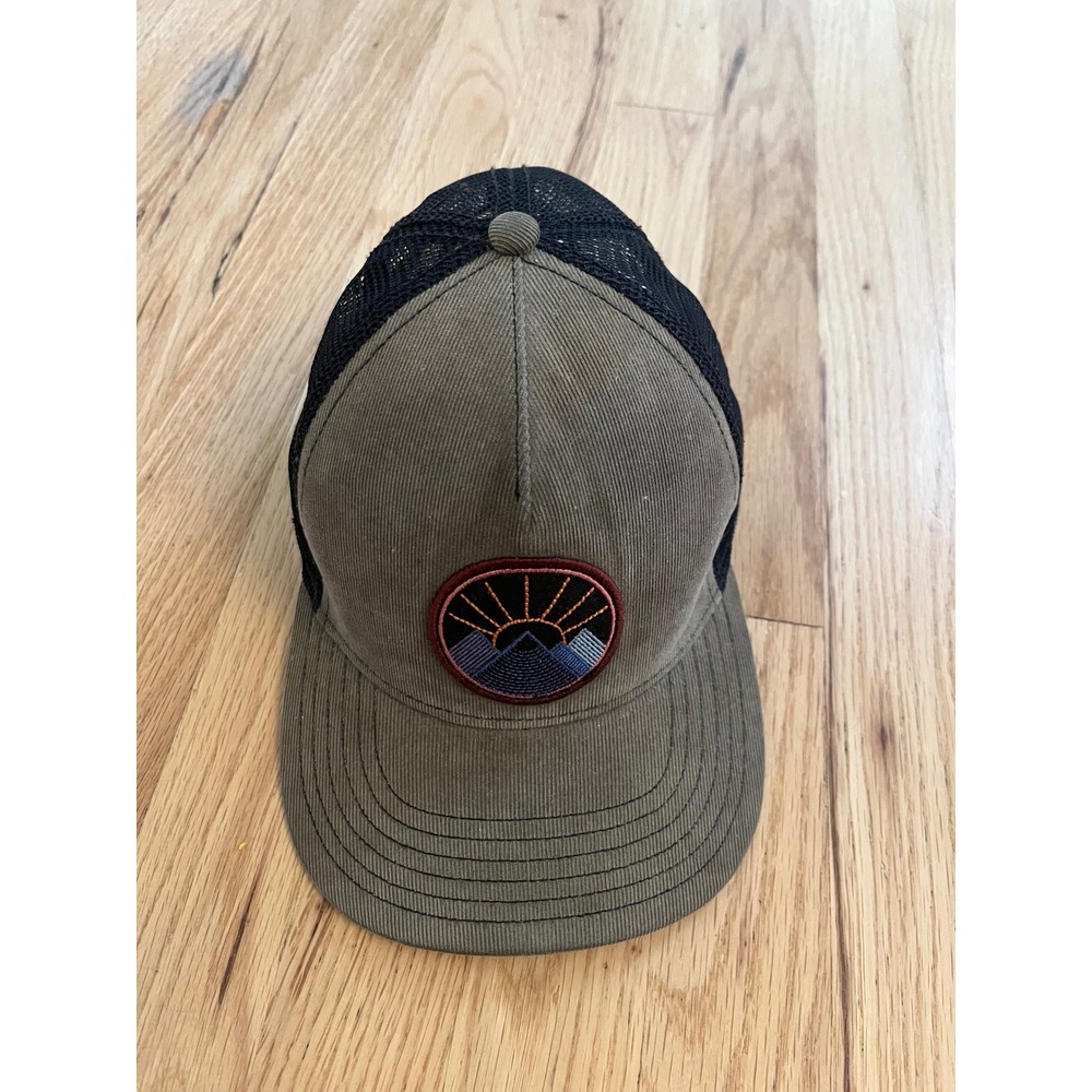 Pistil Corduroy Trucker Hat Olive Green Mountain Sunrise Patch Snapback Cap
